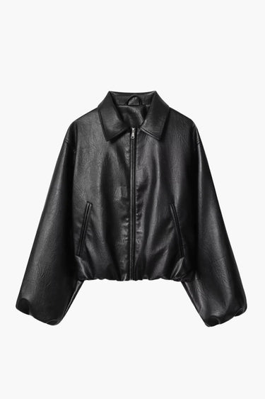 Leather Bomber Jacket with Zip Front