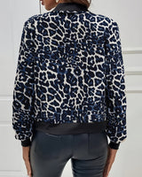 Leopard Print Bomber Jacket with Zip-Front Closure