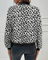 Leopard Print Bomber Jacket with Zip-Front Closure