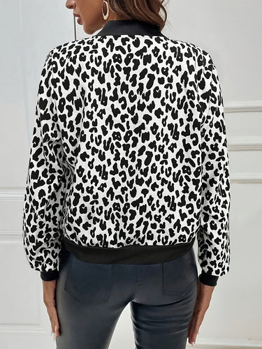 Leopard Print Bomber Jacket with Zip-Front Closure