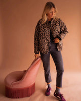 Leopard Print Bomber Shacket with Button Front