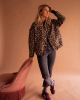 Leopard Print Bomber Shacket with Button Front