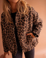 Leopard Print Bomber Shacket with Button Front