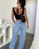 Light Wash Low-Rise Straight Jeans with Relaxed Fit