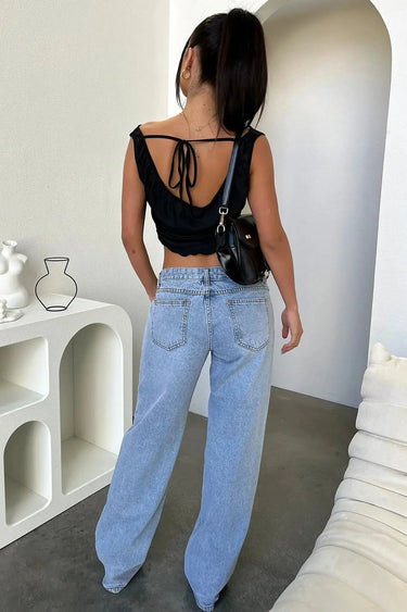 Light Wash Low-Rise Straight Jeans with Relaxed Fit