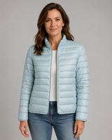 Lightweight Puffer Jacket Womens with Stand Collar and Zip Front