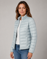 Lightweight Puffer Jacket Womens with Stand Collar and Zip Front