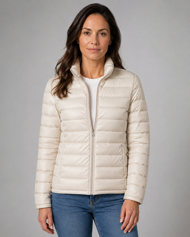 Rear view of the quilted puffer jacket showing the back panel