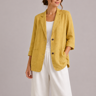 Linen Blazer with Lapel Collar and Relaxed Fit