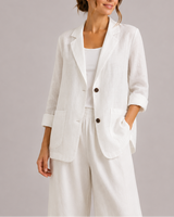 Linen Blazer with Lapel Collar and Relaxed Fit