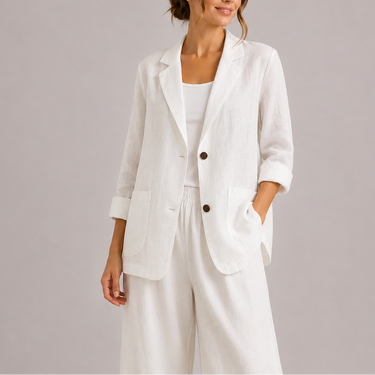 Linen Blazer with Lapel Collar and Relaxed Fit