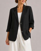 Linen Blazer with Lapel Collar and Relaxed Fit