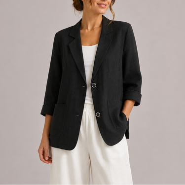Linen Blazer with Lapel Collar and Relaxed Fit