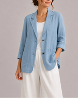 Linen Blazer with Lapel Collar and Relaxed Fit