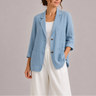 Linen Blazer with Lapel Collar and Relaxed Fit