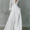 Linen Blend Maxi Shirt Dress with Stand Collar and Pockets