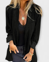 Long Denim Blazer with Button-Front Closure