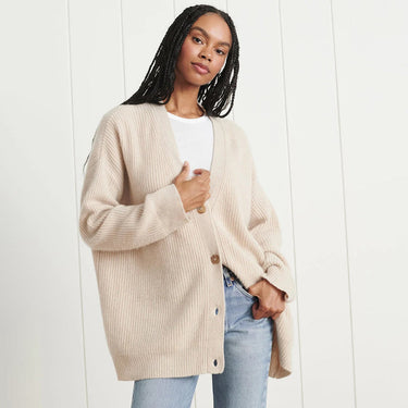 Long Oversized Rib-Knit Cardigan