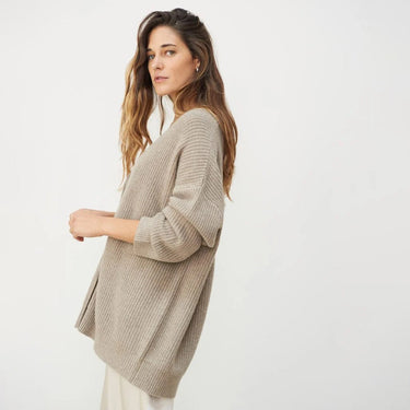 Long Oversized Rib-Knit Cardigan