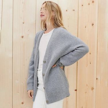 Long Oversized Rib-Knit Cardigan