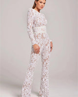 Long Sleeve Embellished Flared Jumpsuit