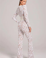 Long Sleeve Embellished Flared Jumpsuit