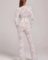 Long Sleeve Embellished Flared Jumpsuit