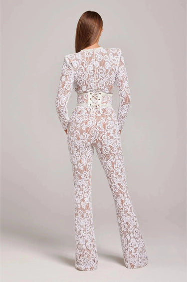 Long Sleeve Embellished Flared Jumpsuit