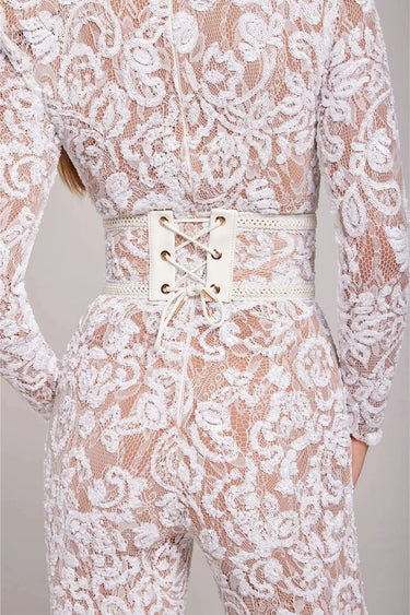 Long Sleeve Embellished Flared Jumpsuit