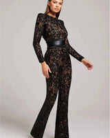 Long Sleeve Embellished Flared Jumpsuit