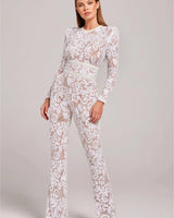 Long Sleeve Embellished Flared Jumpsuit