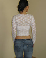 Long Sleeve Lace Top with Semi-Sheer Body