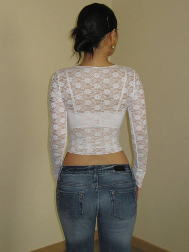 Long Sleeve Lace Top with Semi-Sheer Body