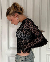 Long Sleeve Lace Top with Semi-Sheer Body