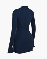 Long Sleeve Mini Dress with Peplum Waist Detail