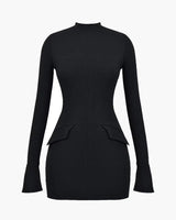 Long Sleeve Mini Dress with Peplum Waist Detail