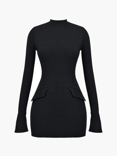 Long Sleeve Mini Dress with Peplum Waist Detail