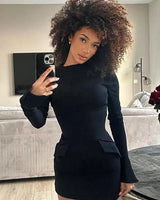 Long Sleeve Mini Dress with Peplum Waist Detail