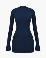 Long Sleeve Mini Dress with Peplum Waist Detail