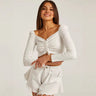 Long Sleeve Off-Shoulder Crop Top with Ruched Front