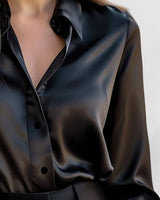 Long Sleeve Satin Blouse with Classic Collar