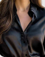 Long Sleeve Satin Blouse with Classic Collar