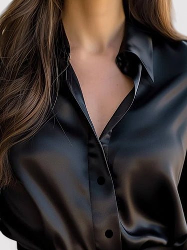 Long Sleeve Satin Blouse with Classic Collar