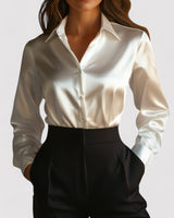 Long Sleeve Satin Blouse with Classic Collar