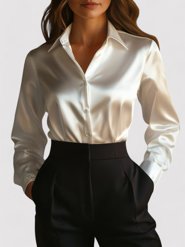 Long Sleeve Satin Blouse with Classic Collar