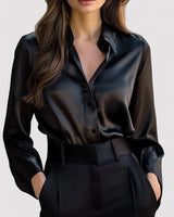 Long Sleeve Satin Blouse with Classic Collar