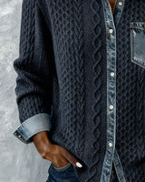 Long Sleeve Shirt with Denim Patchwork Panel and Buckle Detail