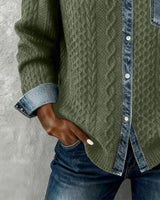 Long Sleeve Shirt with Denim Patchwork Panel and Buckle Detail