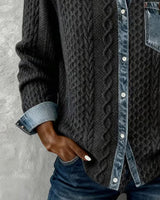 Back view of relaxed-fit patchwork shirt with long sleeves