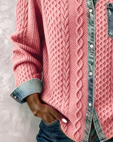 Detail shot of classic shirt collar on patchwork design
